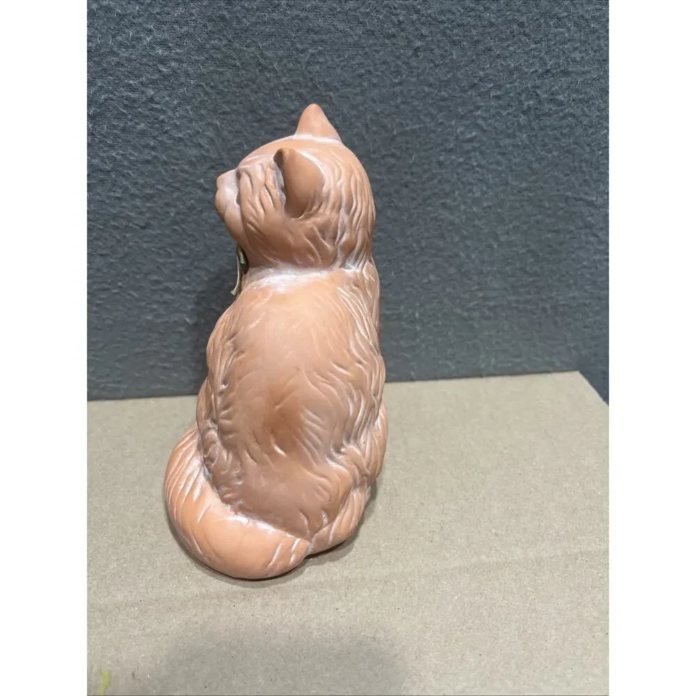 Vintage Terracotta Sitting Cat With Bow Made In Taiwan
